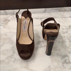 JIMMY CHOO brown suede platform sandal. Size 9
